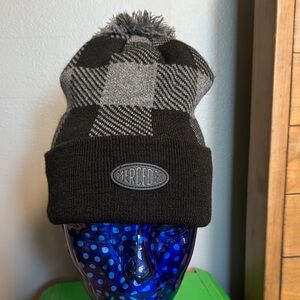 Black & Gray Plaid Pom Beanie